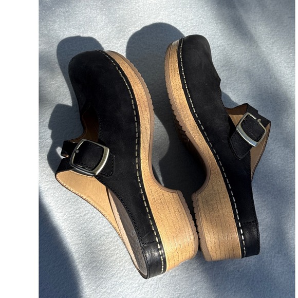 Dansko Mules Suede Black Leather Mary Jane Clogs Heels Buckle Size 36 US 5.5 - 6 - Picture 9 of 11